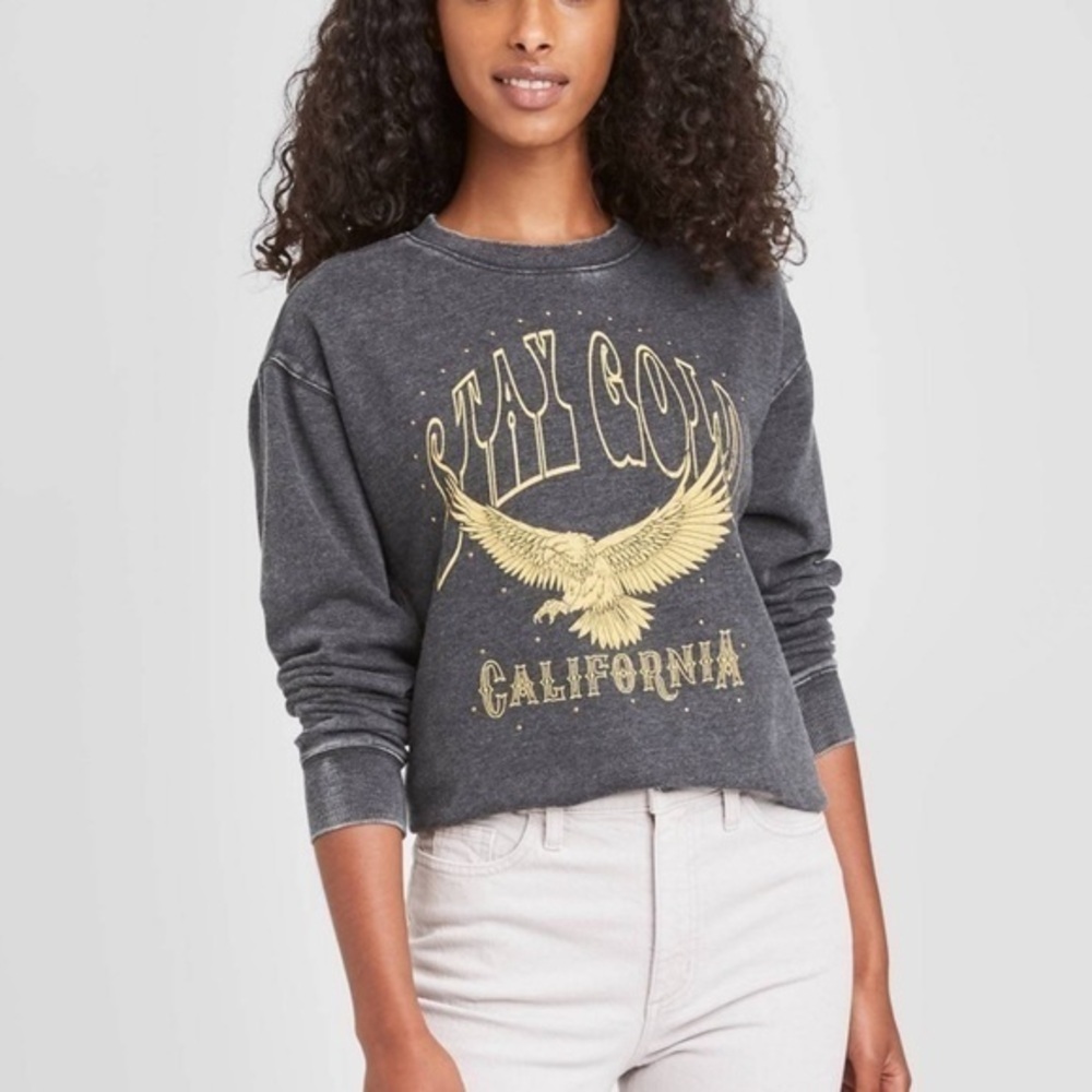 Zoe + Liv Gray Stay Gold California Eagle Sweatshirt Crewneck Distressed XSmall